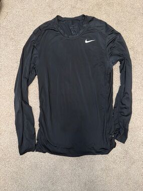 Nike Black Long Sleeve Performance Top with White Swoosh